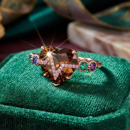 Sotiya Heart Cut Heartbeat Coffee Engagement Ring Sterling Silver-Sotiya