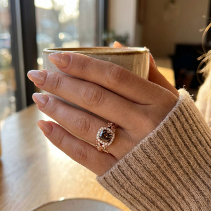 Sotiya Rose Synthetic Morganite Halo Cushion Cut Coffee Engagement Ring Sterling Silver-Sotiya