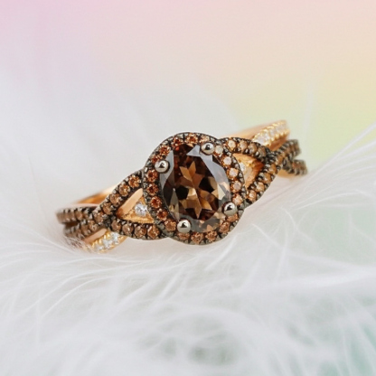 Sotiya Halo Oval Cut Coffee Twist Shank Engagement Ring Sterling Silver