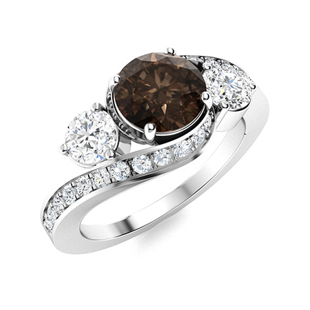 Sotiya Bypass Three Stone Coffee Round Cut Engagement Ring Sterling Silver-Sotiya