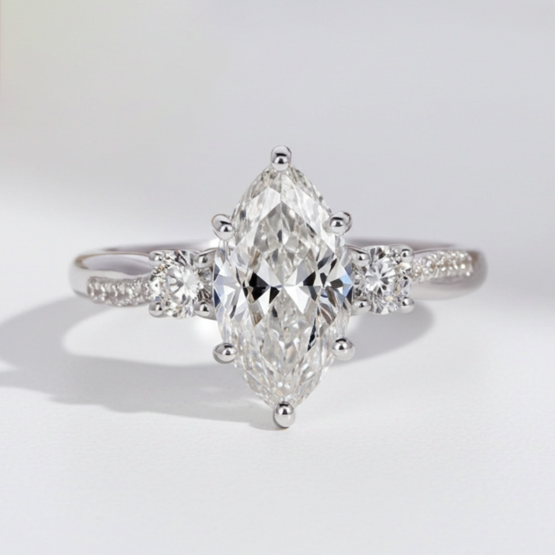 Sotiya Marquise Cut Three Stone Twist Engagement Ring Sterling Silver