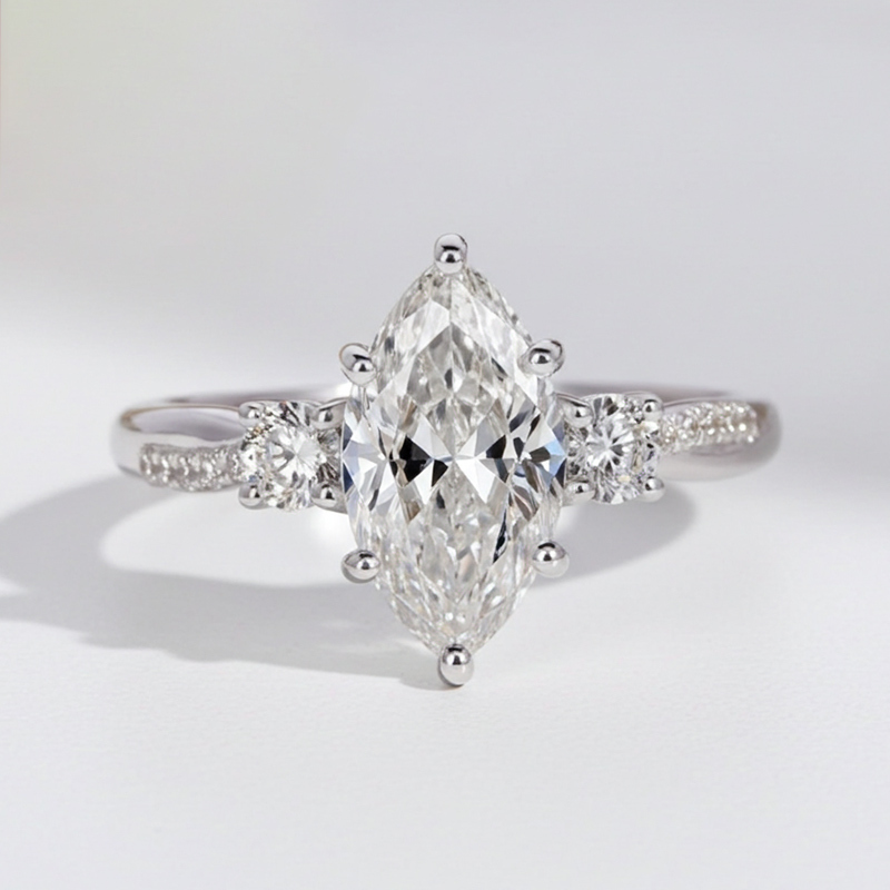 Sotiya Marquise Cut Three Stone Twist Engagement Ring Sterling Silver