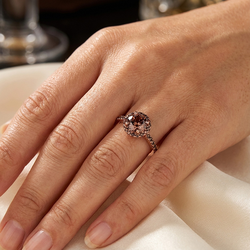 Sotiya Cathedral Halo Round Cut Coffee Engagement Ring Sterling Silver