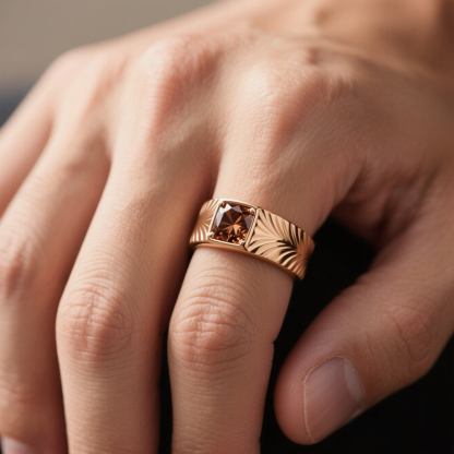 Sotiya Solitaire Coffee Cushion Cut Men's Promise Ring Sterling Silver-Sotiya