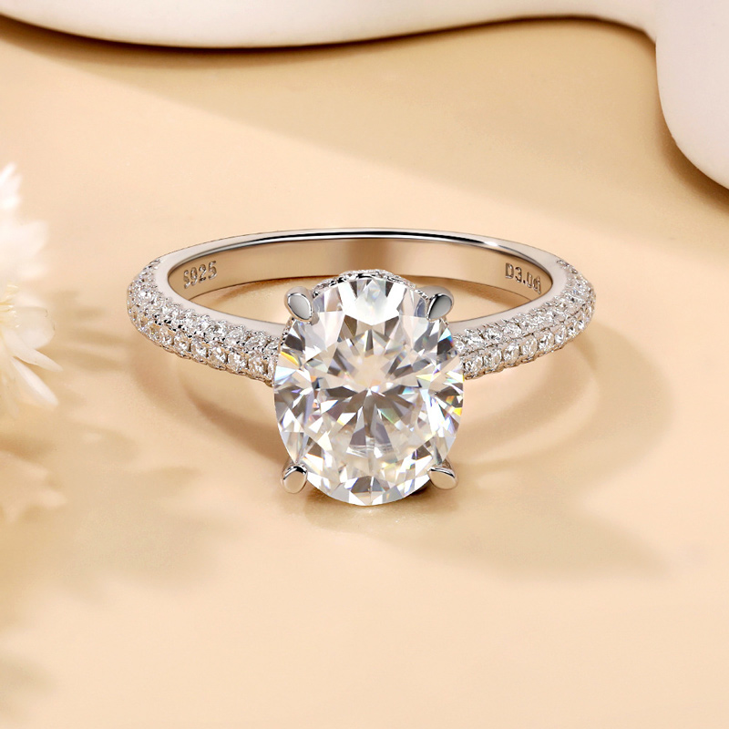 Sotiya Cathedral Hidden Halo Oval Cut Moissanite Engagement Ring Sterling Silver-Sotiya