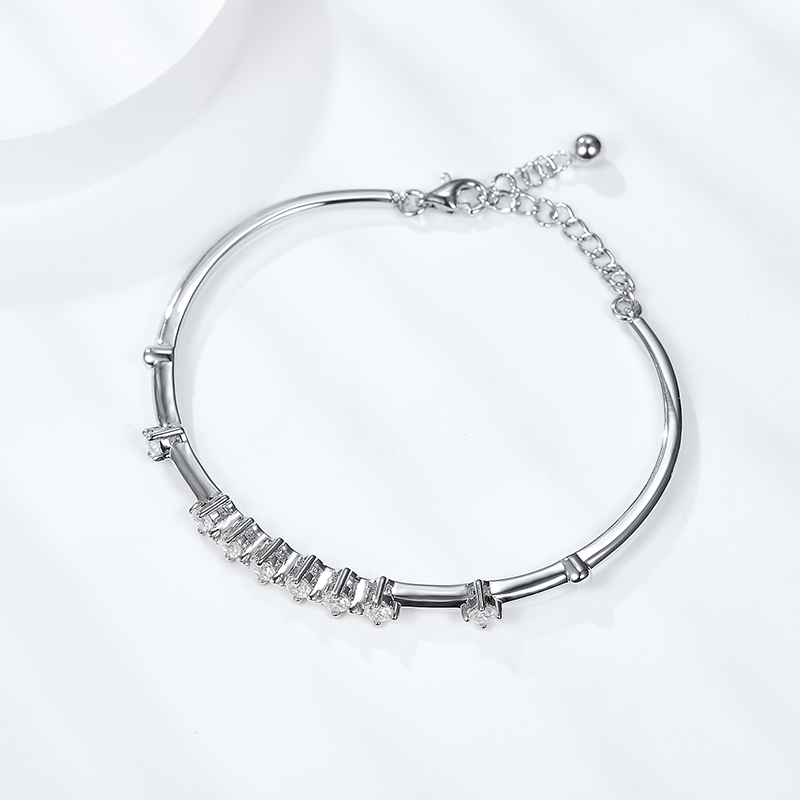 Sotiya Chic Round Cut Moissanite Bangle Bracelet Sterling Silver-Sotiya