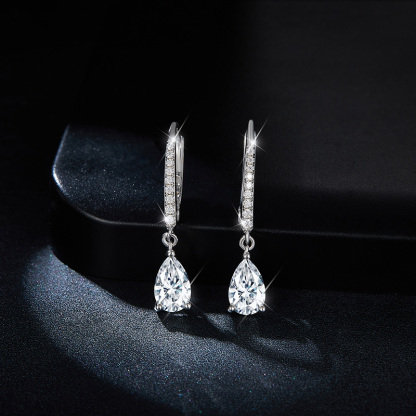 Sotiya Pear Cut Moissanite Drop Earrings Sterling Silver-Sotiya