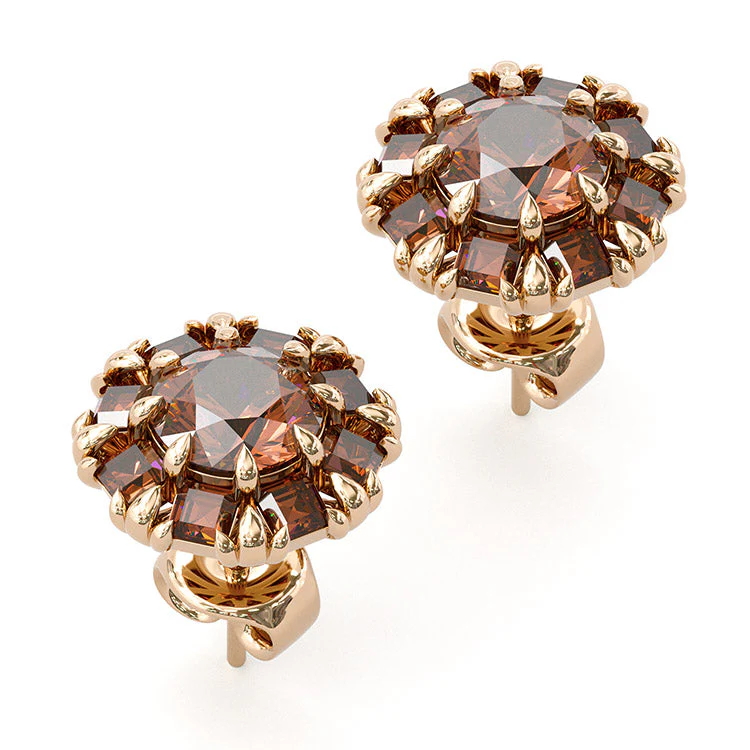 Sotiya Halo Round Cut Coffee Stud Earrings Sterling Silver-Sotiya