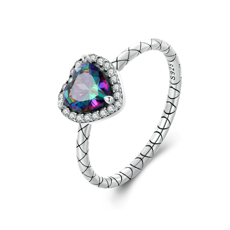 Sotiya Halo Heart Cut Rainbow Stone Engagement Ring Sterling Silver-Sotiya