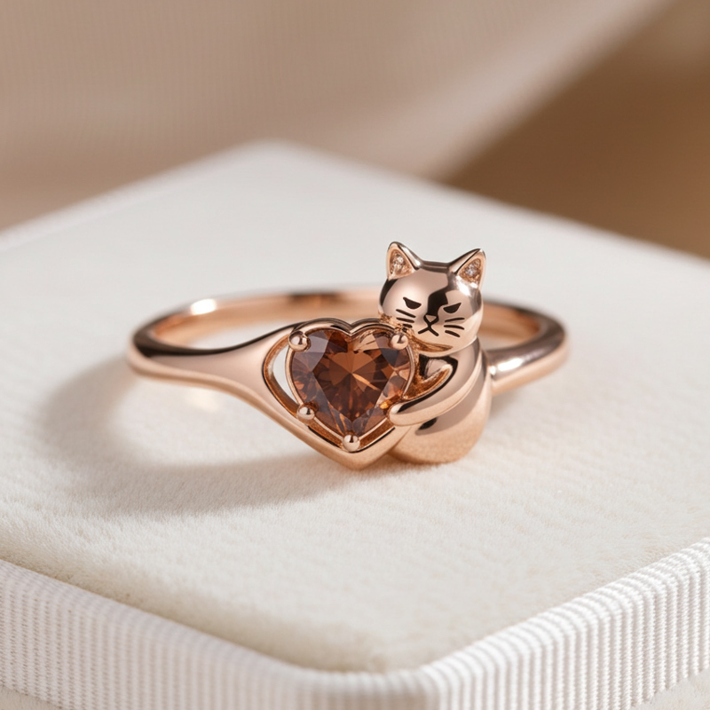 Sotiya Grumpy Cat Embraces Love Heart Coffee Cocktail Ring-Sotiya