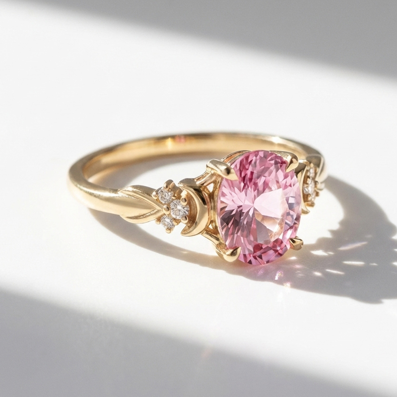 Sotiya Moon Design Pink Oval Fantasy Starbrite Cut Engagement Ring Sterling Silver-Sotiya