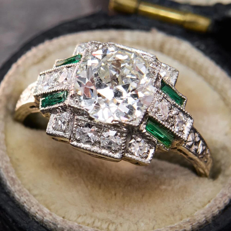 Sotiya Art Deco Round Cut Engagement Ring Sterling Silver-Sotiya