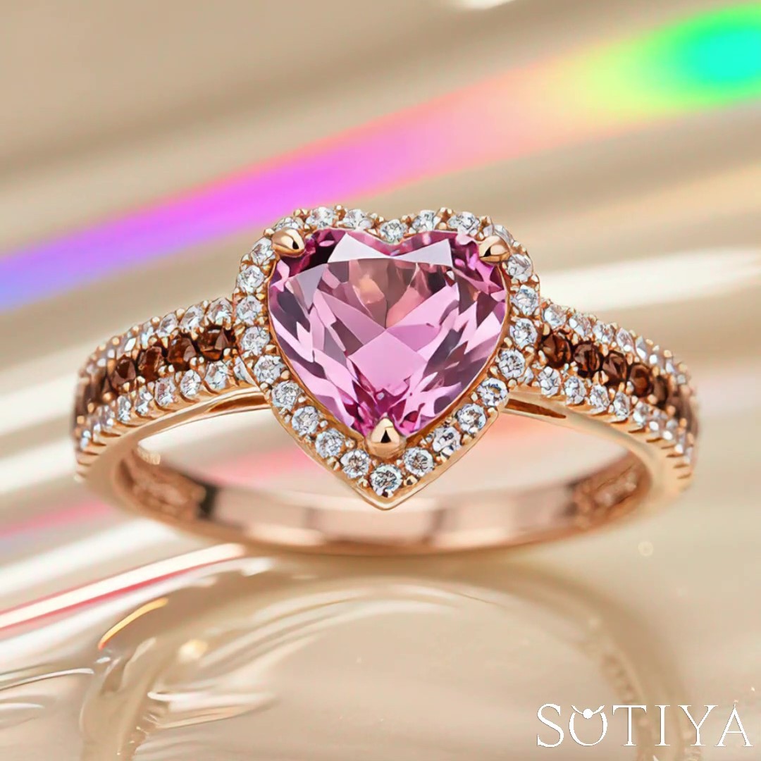 Sotiya Halo Pink Heart Cut Coffee Engagement Ring Sterling Silver-Sotiya