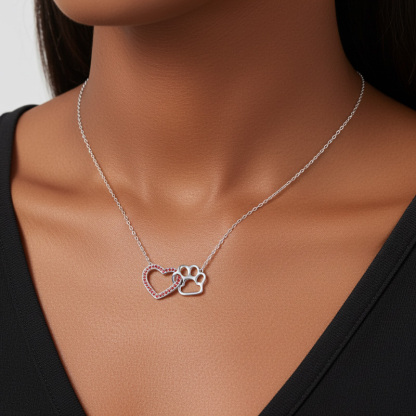 Sotiya Heart Paw Print Garnet Necklace Sterling Silver