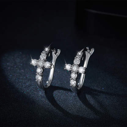 Sotiya Cross Design Round Cut Moissanite Hoop Earrings Sterling Silver-Sotiya
