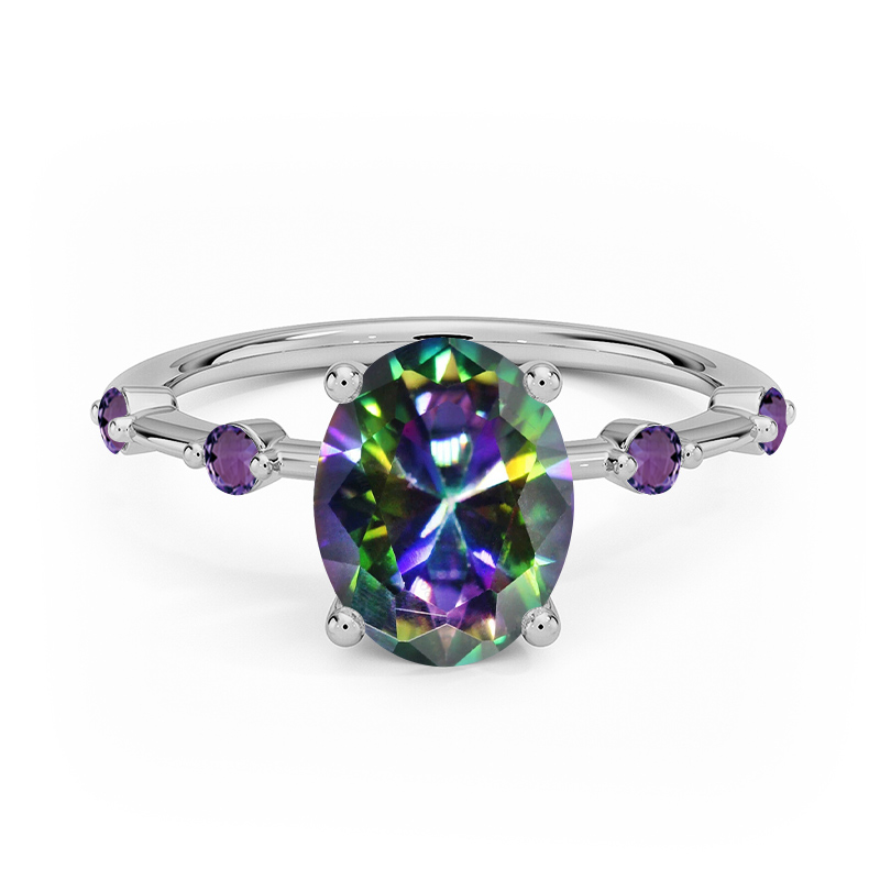 Sotiya Prong Set Oval Cut Rainbow Mystic Quartz Engagement Ring Sterling Silver-Sotiya