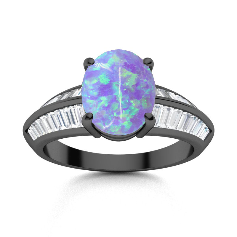Sotiya Sidestone Opal Oval Cut Engagement Ring Sterling Silver-Sotiya