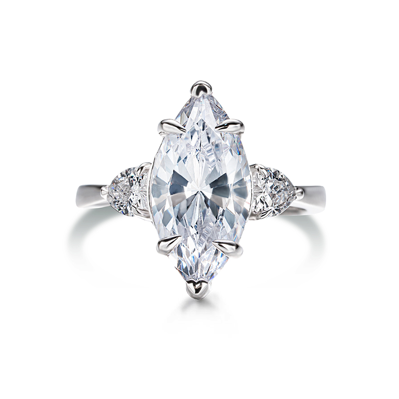 Sotiya Three Stone Marquise Cut Engagement Ring High-carbon Zircon Sterling Silver-Sotiya