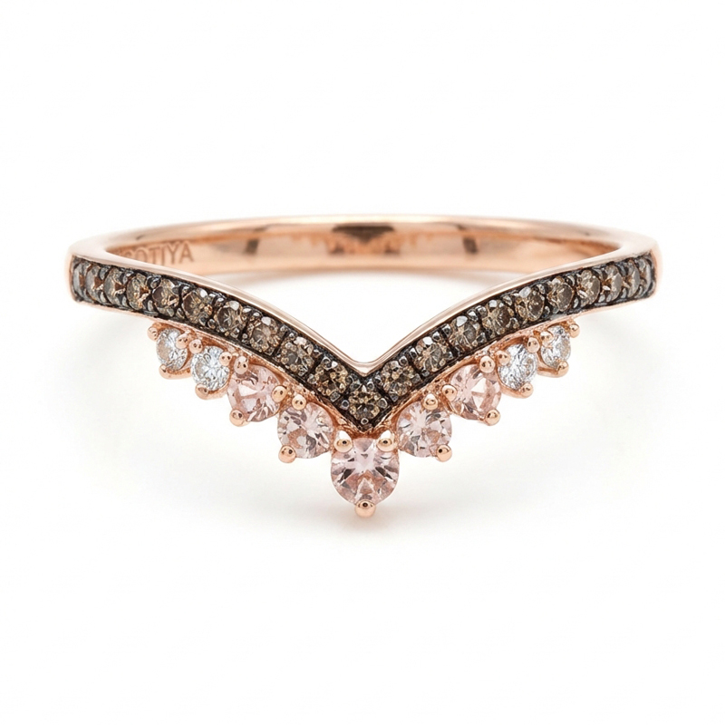 Sotiya V-shaped Synthetic Morganite Coffee Women's Wedding Ring Band Sterling Silver-Sotiya