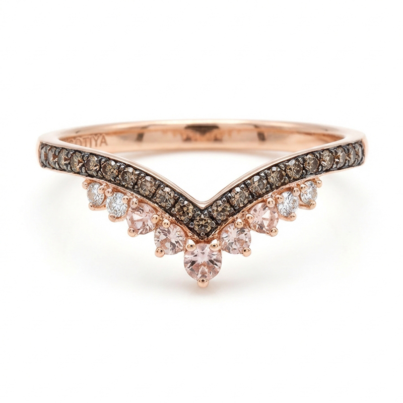 Sotiya V-shaped Synthetic Morganite Coffee Women's Wedding Ring Band Sterling Silver-Sotiya