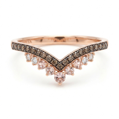 Sotiya V-shaped Synthetic Morganite Coffee Women's Wedding Ring Band Sterling Silver-Sotiya