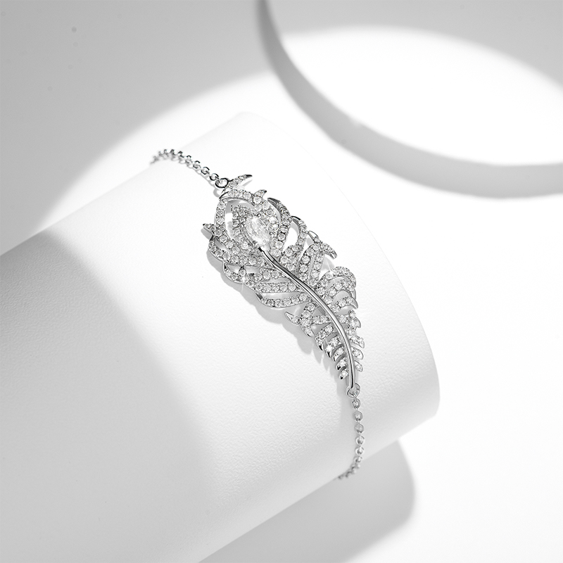 Sotiya Feather Design Moissanite Bracelet Sterling Silver-Sotiya