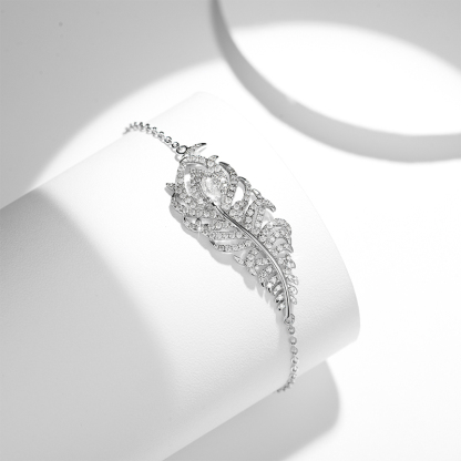Sotiya Feather Design Moissanite Bracelet Sterling Silver-Sotiya