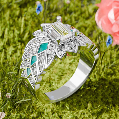 Sotiya Emerald Cut Starlight Enamel Engagement Ring Sterling Silver-Sotiya