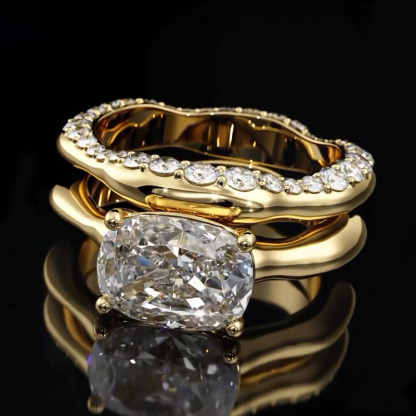 Sotiya East West Rec Cushion Cut Bridal Wedding Ring Set Sterling Silver-Sotiya