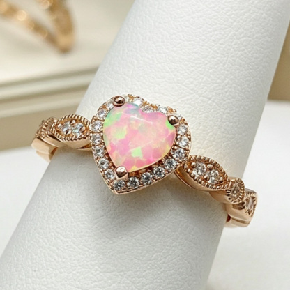 Sotiya Halo Heart Cut Opal Engagement Ring Sterling Silver-Sotiya