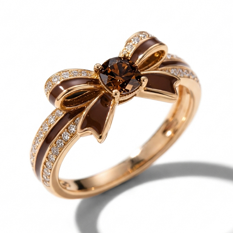 Sotiya Cushion Cut Bowknot Coffee Enamel Promise Ring Sterling Silver-Sotiya