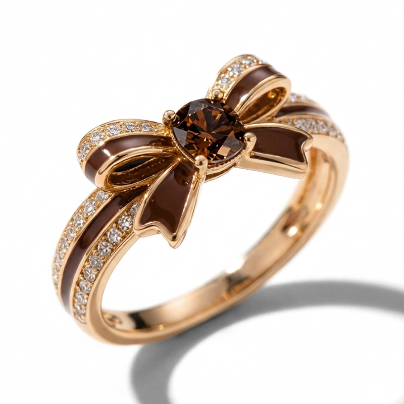 Sotiya Cushion Cut Bowknot Coffee Enamel Promise Ring Sterling Silver-Sotiya