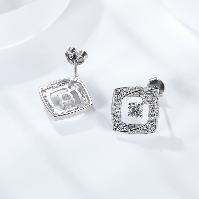 Sotiya Twist Square Design Round Cut Moissanite Stud Earrings Sterling Silver-Sotiya