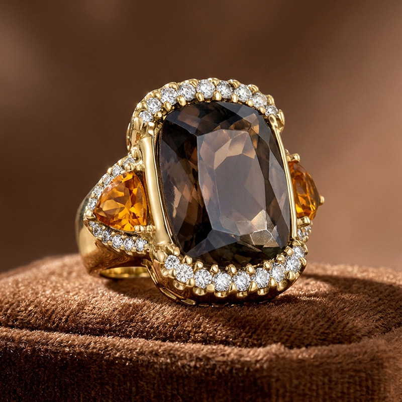 Sotiya Halo Three Stone Cushion Cut Coffee Engagement Ring Sterling Silver