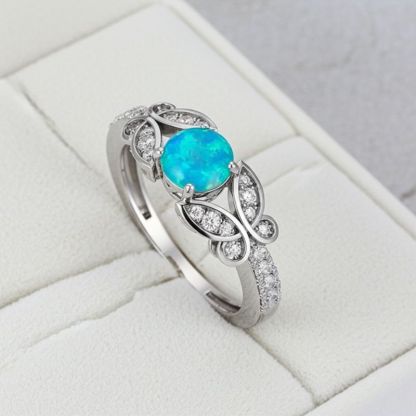 Sotiya Butterfly Round Cut Opal Engagement Ring Sterling Silver-Sotiya