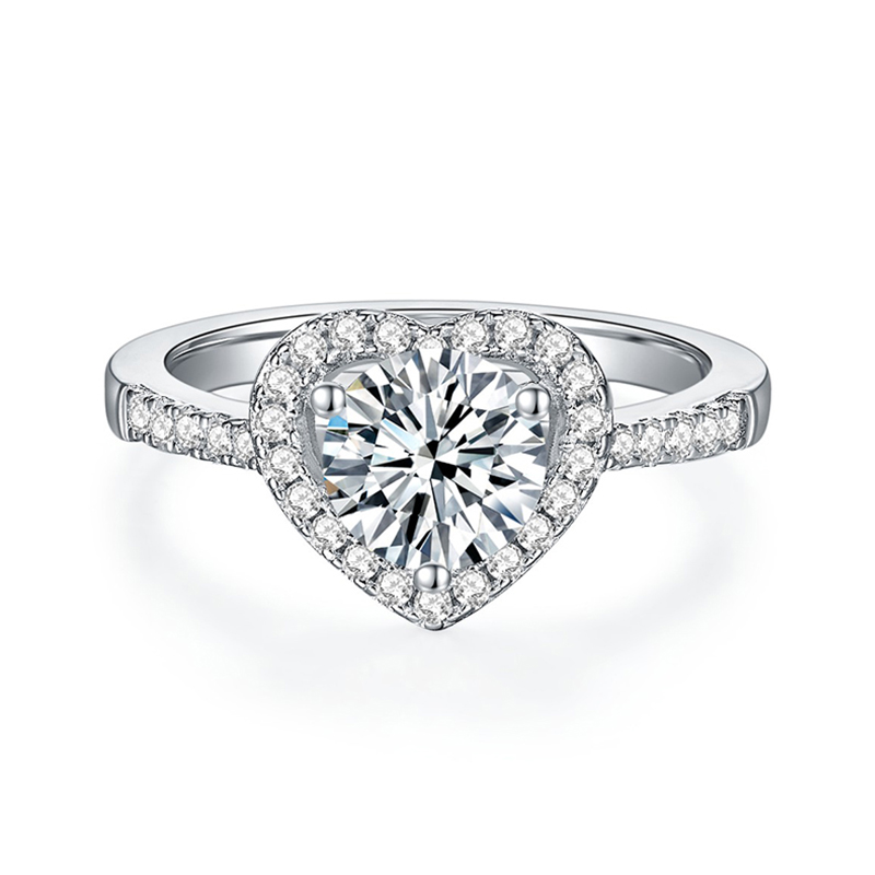 Sotiya Heart Halo Round Cut Moissanite Engagement Ring Sterling Silver-Sotiya