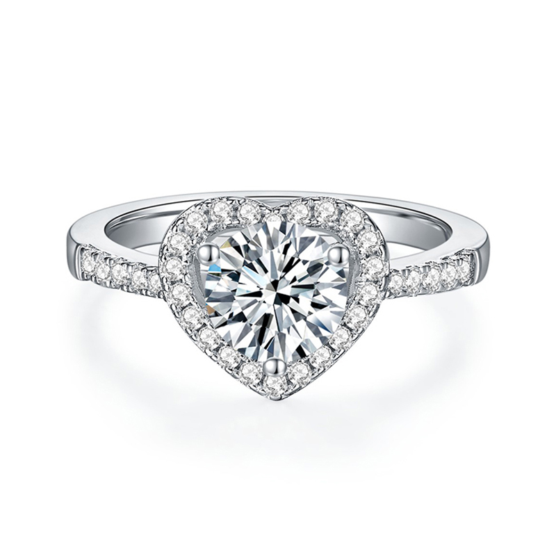 Sotiya Heart Halo Round Cut Moissanite Engagement Ring Sterling Silver-Sotiya