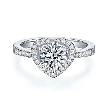 Sotiya Heart Halo Round Cut Moissanite Engagement Ring Sterling Silver-Sotiya