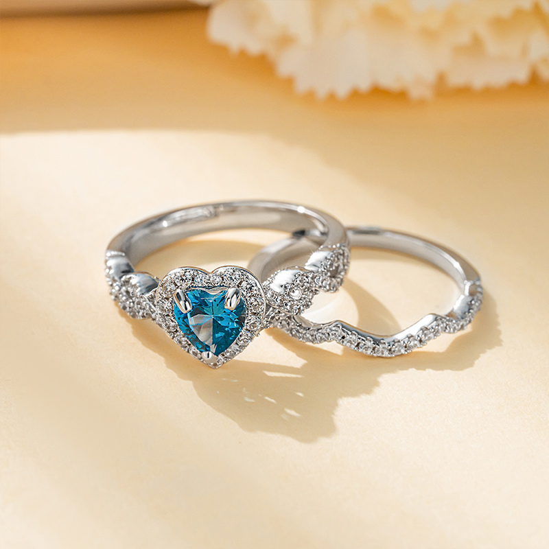 Sotiya Halo Heart Cut Twist Wedding Ring Set Sterling Silver-Sotiya