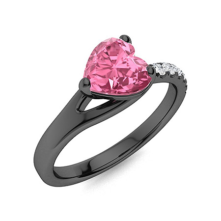 Sotiya Split Shank Hot Pink Heart Cut Engagement Ring Sterling Silver-Sotiya