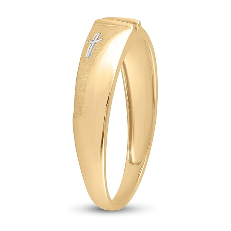 Sotiya Yellow Gold Round Cut Cross Faith Band Men's Wedding Ring Sterling Silver-Sotiya