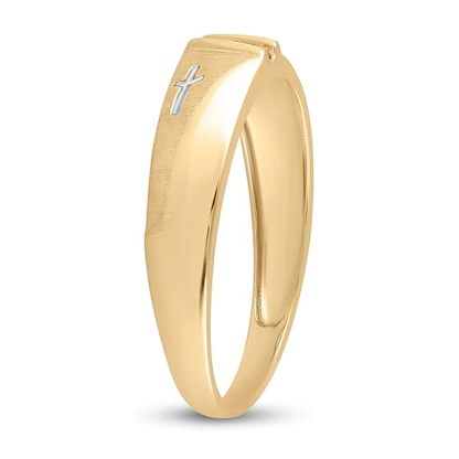 Sotiya Yellow Gold Round Cut Cross Faith Band Men's Wedding Ring Sterling Silver-Sotiya