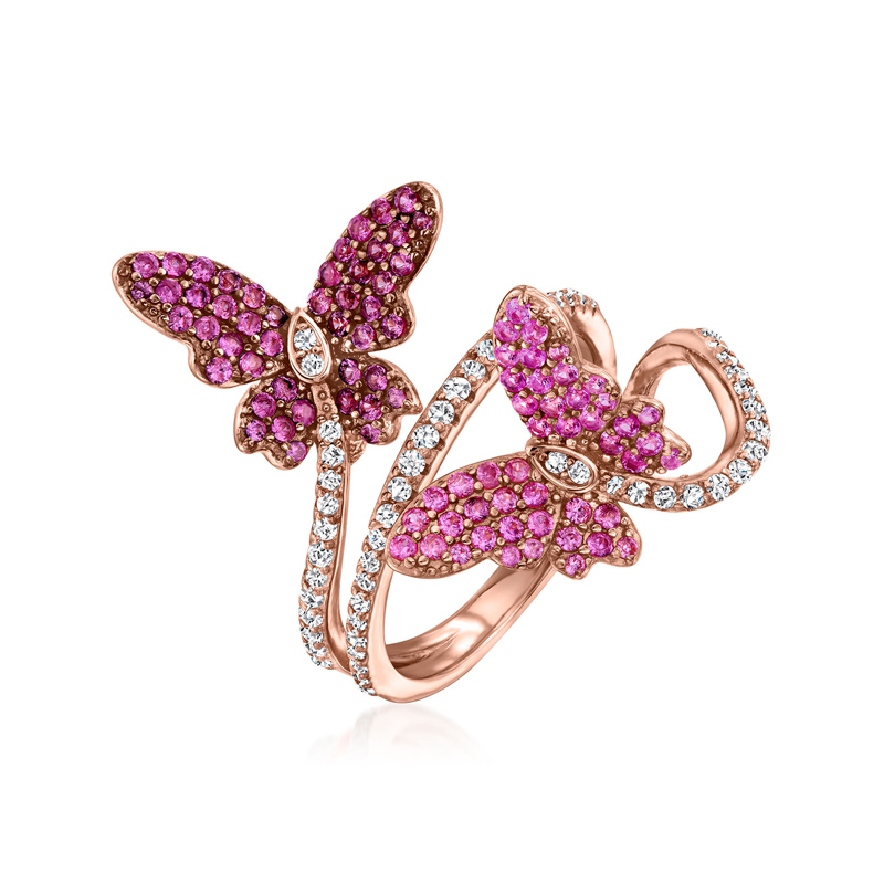 Sotiya Multi Colored Hot Pink Butterfly Bypass Ring Sterling Silver-Sotiya