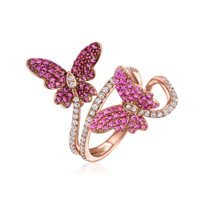 Sotiya Multi Colored Hot Pink Butterfly Bypass Ring Sterling Silver-Sotiya
