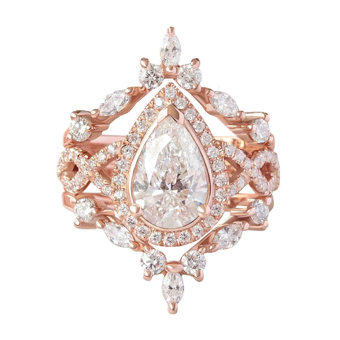 Sotiya Twist Halo Pear Cut Enhancer Wedding Bridal Ring Set Sterling Silver-Sotiya