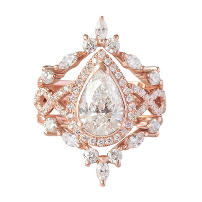 Sotiya Twist Halo Pear Cut Enhancer Wedding Bridal Ring Set Sterling Silver-Sotiya