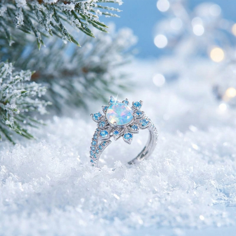 Sotiya Best Buds Snowflake Moonstone Round Cut Cocktail Ring Sterling Silver-Sotiya