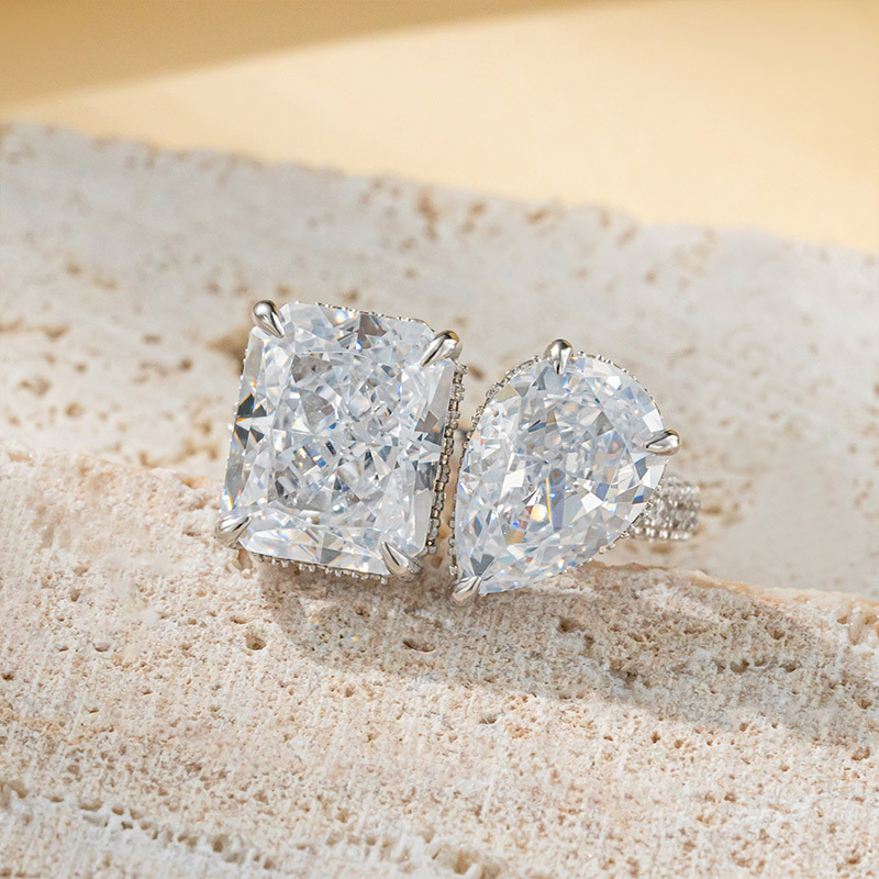 Sotiya Toi et Moi Radiant and Pear Cut Two Stone Engagement Ring High-carbon Zircon Sterling Silver-Sotiya