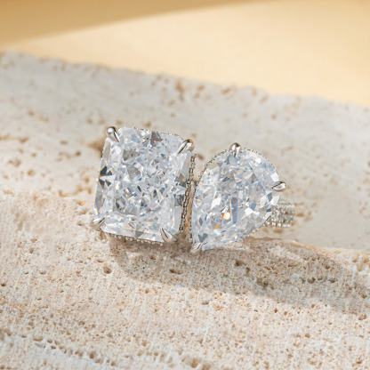 Sotiya Toi et Moi Radiant and Pear Cut Two Stone Engagement Ring High-carbon Zircon Sterling Silver-Sotiya