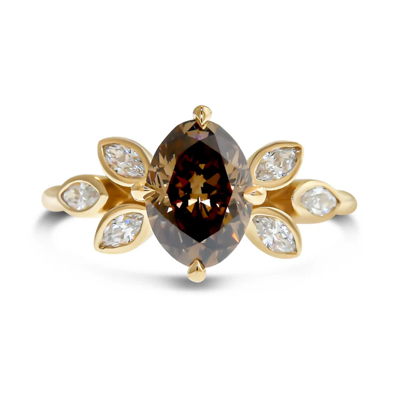 Sotiya Floral Inspired Sidestone Coffee Oval Cut Engagement Ring Sterling Silver-Sotiya